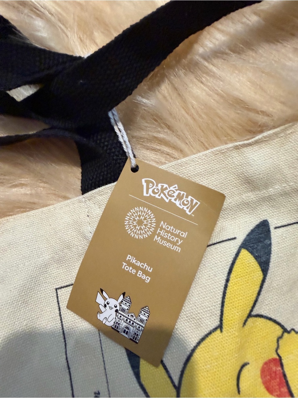 Pokemon Beige Canvas Pikachu Graphic Tote with Black Straps - Picture 8 of 10